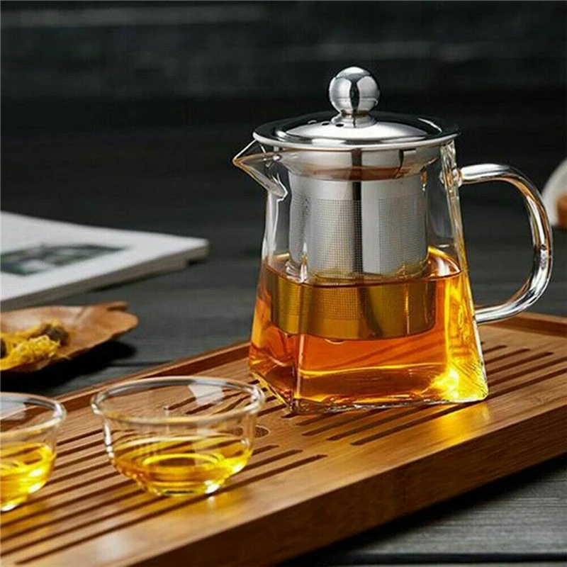 350-750ML Clear Heat Resistant Clear Glass Teapot Jug W Infuser Coffee Tea Leaf Herbal Pot Flower Teapot Milk Juice Container