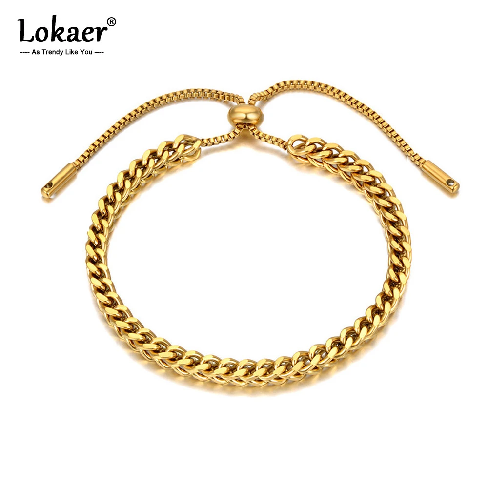 Lokaer Original Design Fashion Stainless Steel Link Chain Bracelets For Women Hiphop/Rock Adjustable Bracelet Jewelry B20155