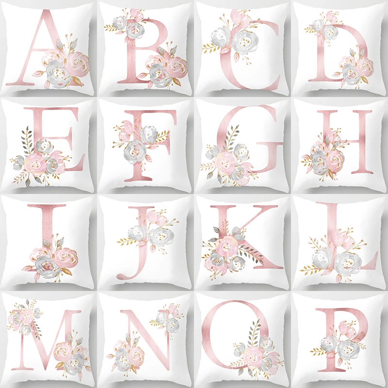 Pillow Letters Pink Floral Decorative Cushions Pillowcase Polyester Cushion Cover Throw Pillow Sofa Decoration Pillowcover 40835