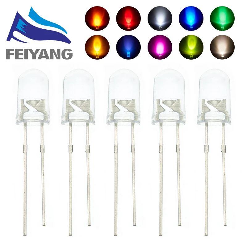 1000pcs 5mm LED Light Emitting Diode Kit Warm white Red Blue Green UV Orange Yellow Pink Color bulb lamp Set 3V PCB Assortment