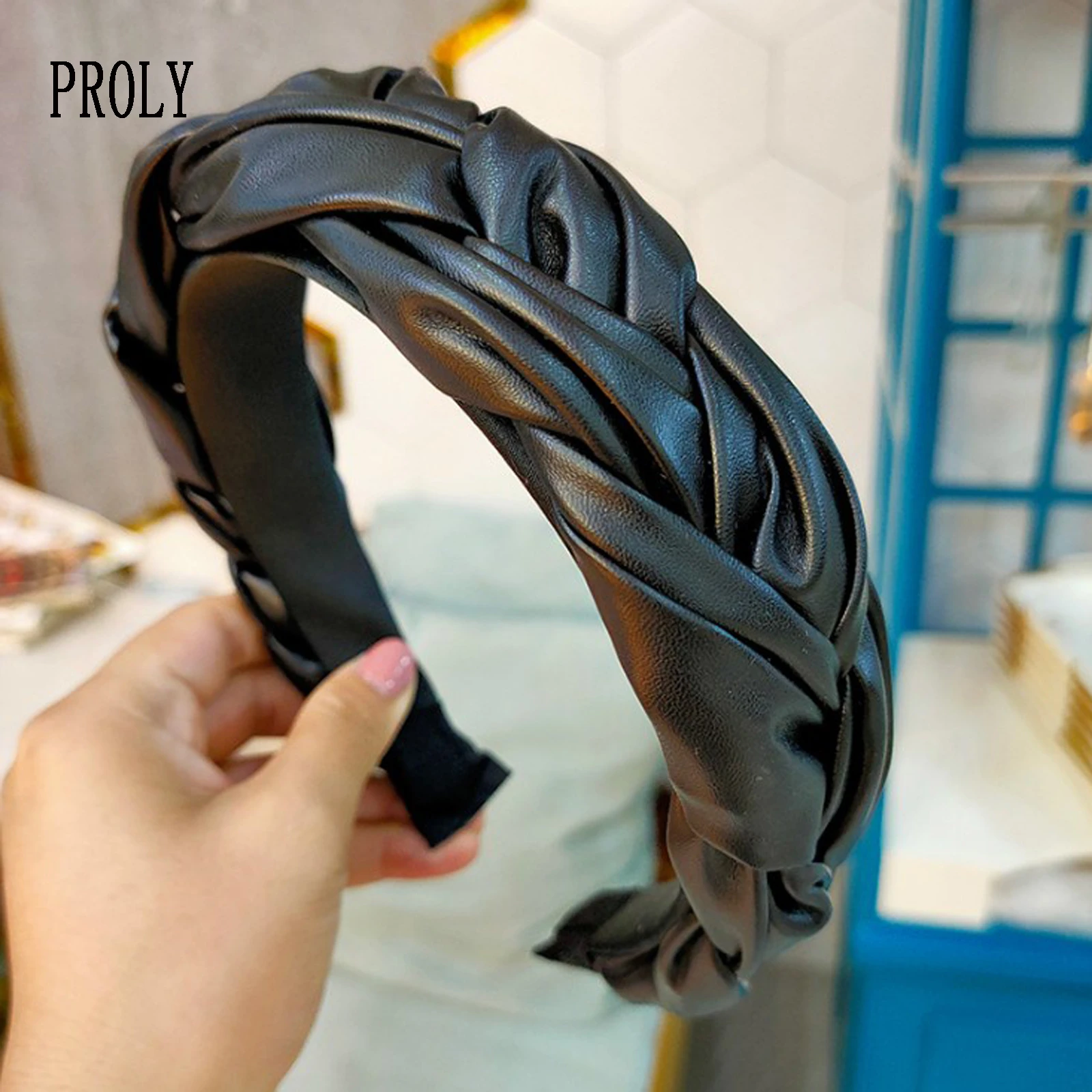 PROLY New Fashion Hair Accessories For Women Leather Hairband Cross Knot Braid Headband Adult Wide Side Headwear Hair Hoop