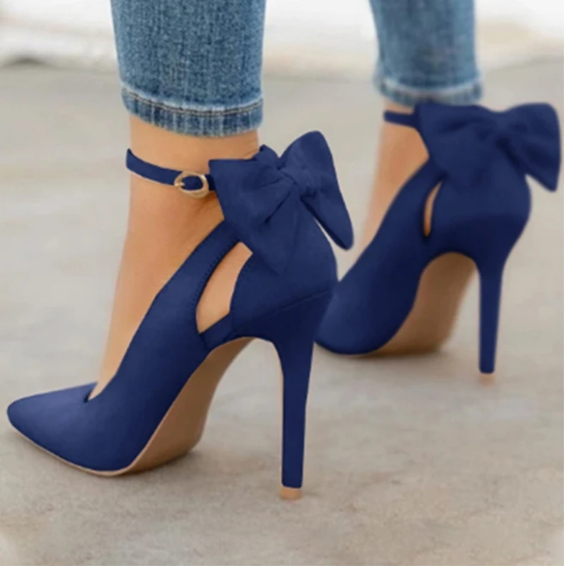 Women Pointed Toe High Heels Woman Thin Heels Ladies Sexy Pumps Ladies Buckle Strap Female Fashion Bowknot Shoes Plus Size 34-43