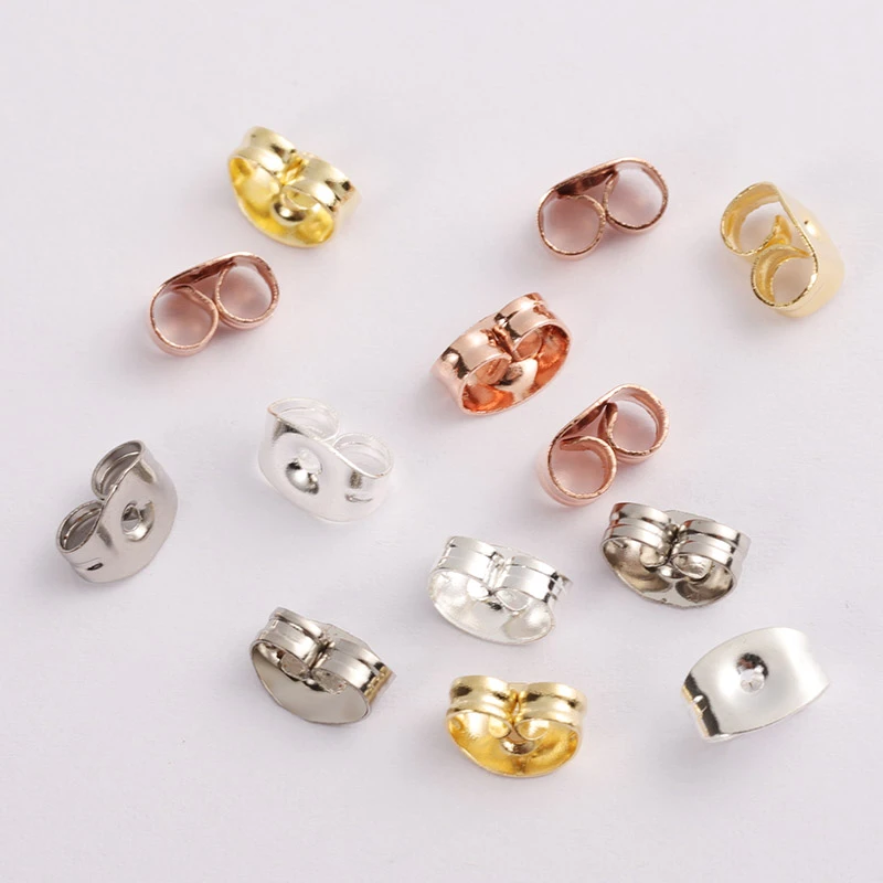 100pcs 6x4.5mm Stainless Steel Earrings Back Gold Silver Tone Rose Gold Butterfly Ear Nuts Stopper DIY Jewelry Making Supplies