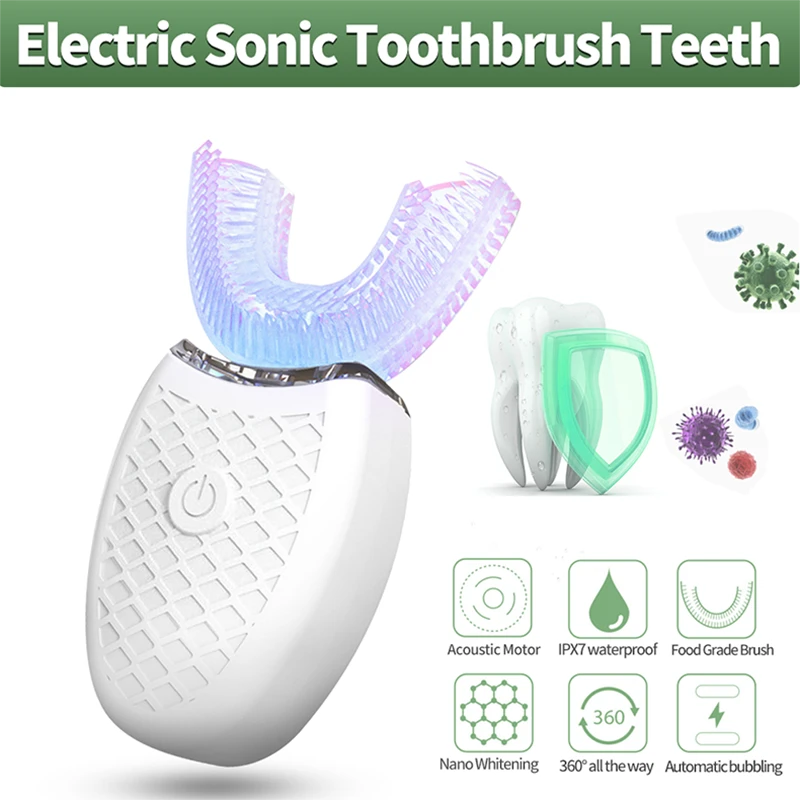 Toothbrush Silicone Electronic Tooth Brush USB Rechargeable 4 Modes Blue Light Teeth Cleaner 360 Degree Automatic Sonic Electric