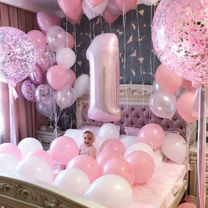 1-Year-Old Boy Girl Birthday Party Balloons Baby Shower Balloon 40inch Number 1st Birthday Party Star Confetti Decor Balloons