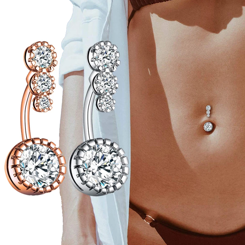 4 Crystal CZs Belly Button Rings 316L Surgical Steel Navel Rings Belly Piercing Nombril Ombligo Women Men Body Beach Jewelry