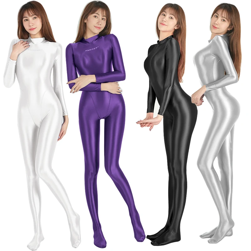 2021 Women Oily one-piece Swimsuit Silky bike Tights Shiny Pantyhose Wetsuit Long sleeve Yoga Pants bathing suits Large size