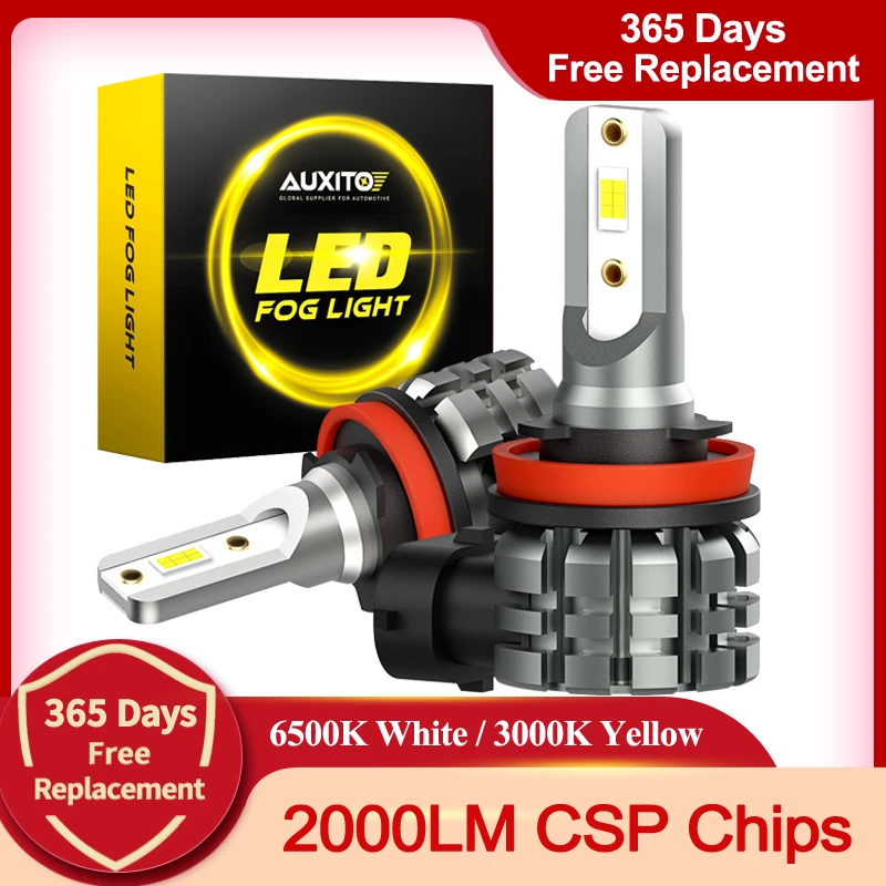 AUXITO 2X H11 LED Fog Light Bulbs H8 H9 H16 JP LED CSP 6000k White/3000k Golden Yellow 12V DRL Car Daytime Running Auto Lamp