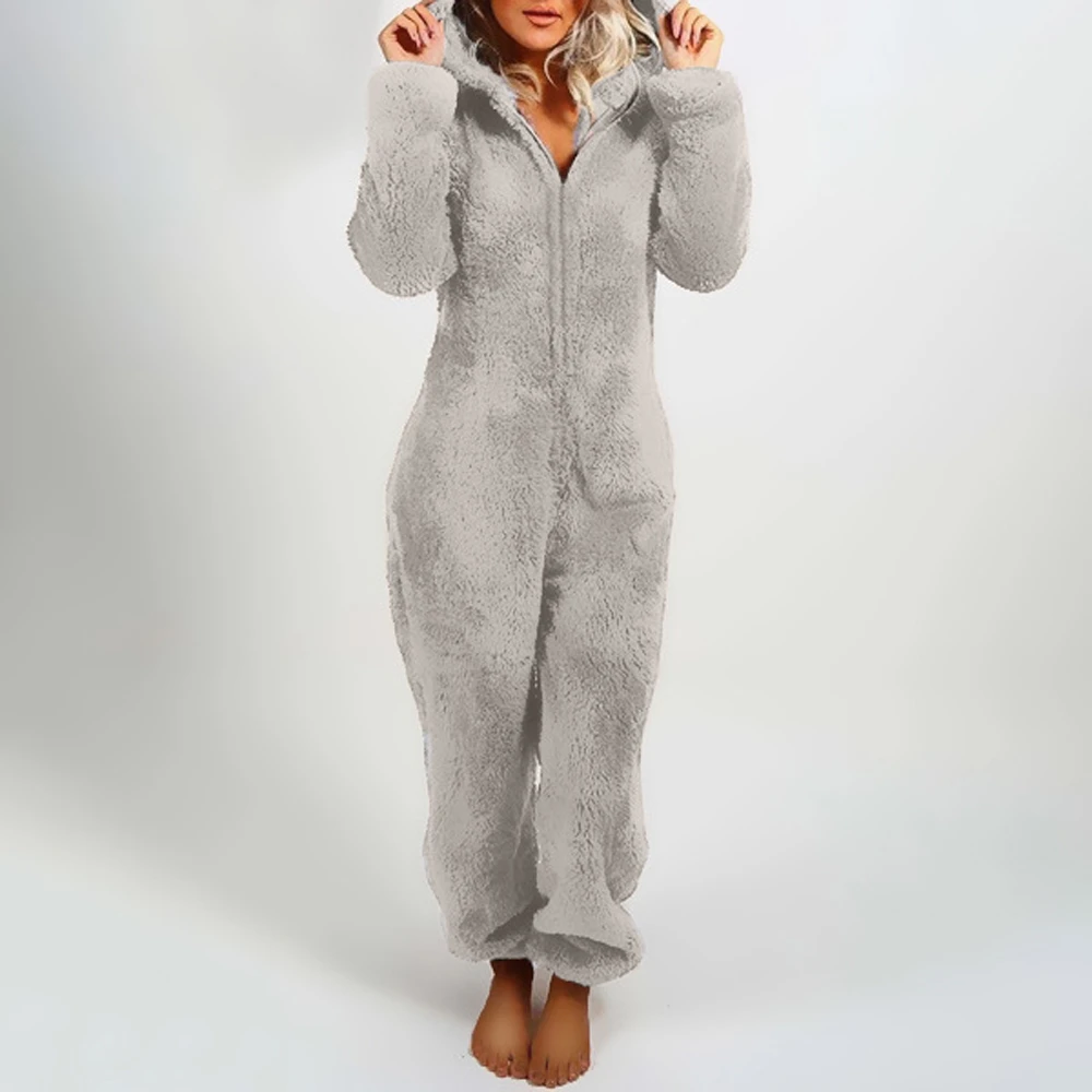 2020 Brand New Women's Plush Romper Winter Pajamas Long-Sleeve Zipper High Neck Hat Keep Warm Girl’s Clothes