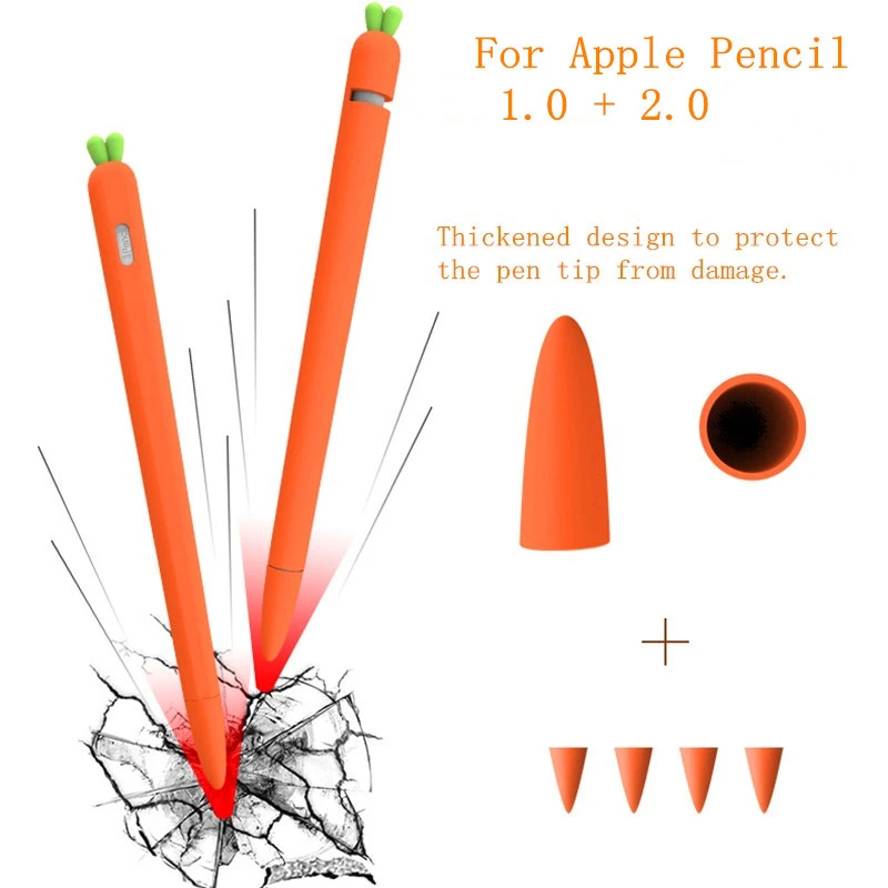 Cute Carrot Silicone Pencil Case For Apple Pencil 2/1 Case For iPad Tablet Touch Pen Stylus Cartoon Protective Sleeve Cover