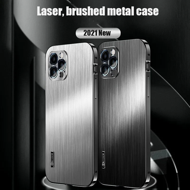 For iphone 12/13 new mobile phone case 12/13promax laser metal brushed lens all-inclusive anti-fall protection case