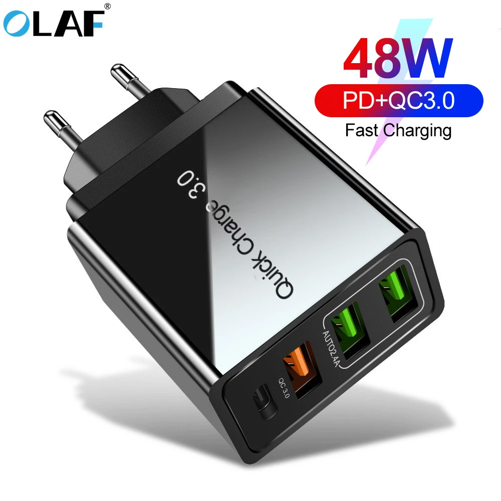 48W USB Quick Charge 3.0 PD Type C USB Charger for Samsung iPhone Tablet  QC 3.0 Fast Wall Charger US EU UK Plug Adapter