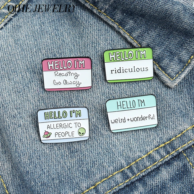 QIHE JEWELRY Introvert Enamel Pin Anti-Social Quote Lapel Pin Socially Awkward Brooches Funny Letter Badges Gifts for Men Women