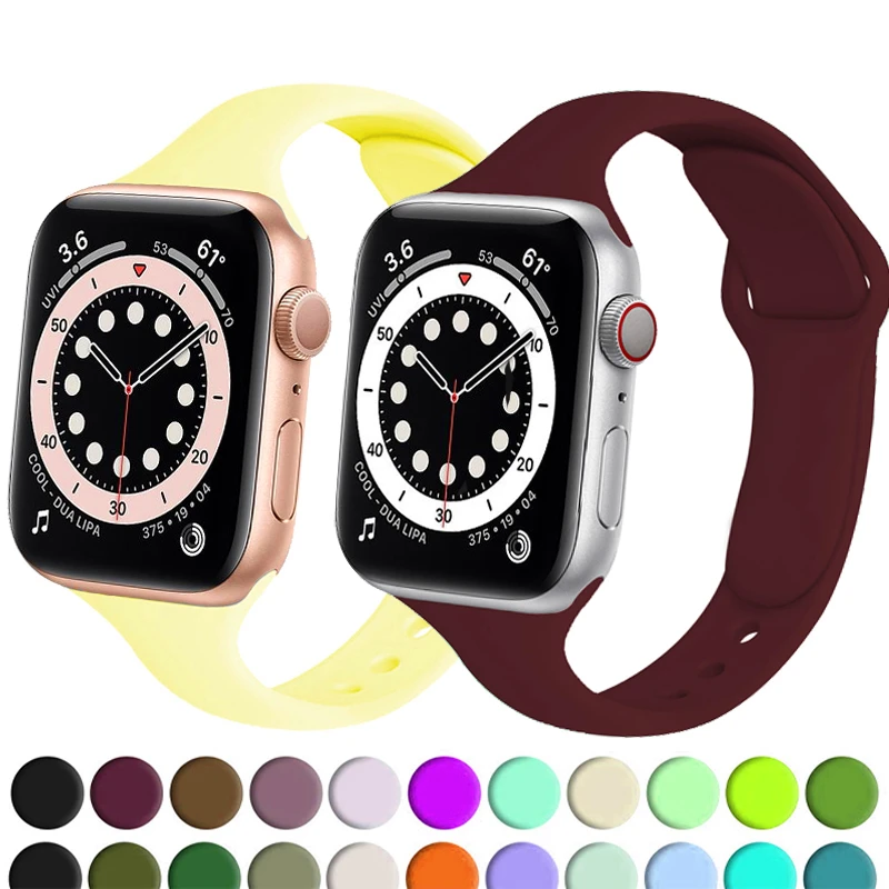 Slim Strap For Apple Watch Band 38mm 42mm 40mm 44mm correa Smart Watch Narrow Thin Silicone Bracelet iwatch serie 6 SE 5 4 3 2 1