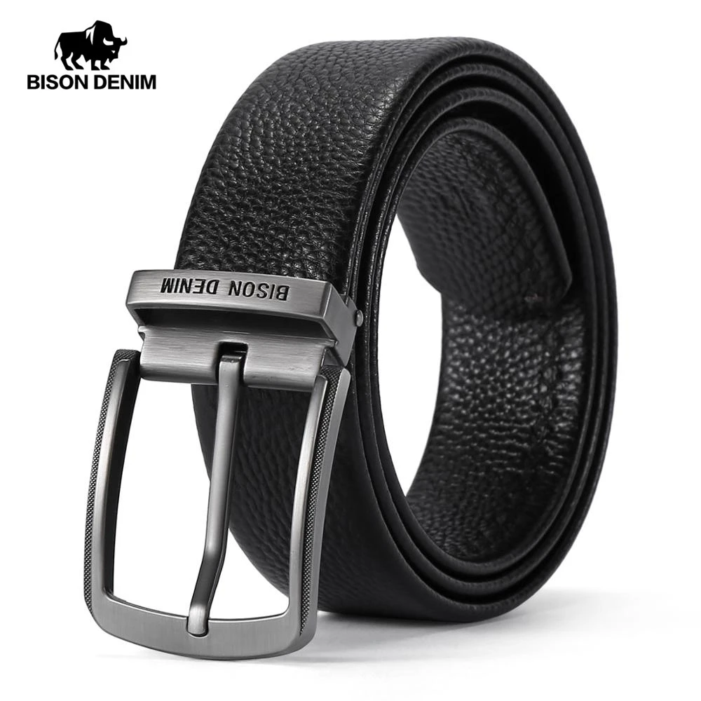 BISON DENIM Genuine Leather Alloy Pin Buckle Luxury Brand Leather Strap Belt for Men Vintage Designer Belt High Quality N71625