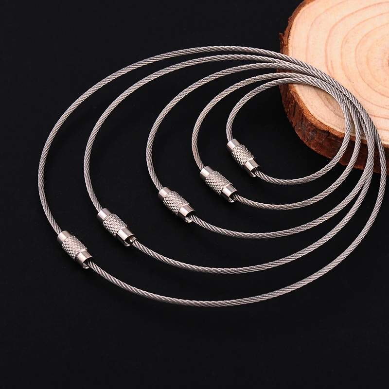 10Pcs/set 100/150/200mm Keychain Tag Rope Stainless Steel EDC Wire Cable Loop Screw Lock Gadget Ring Key Keyring DIY Hand Tools
