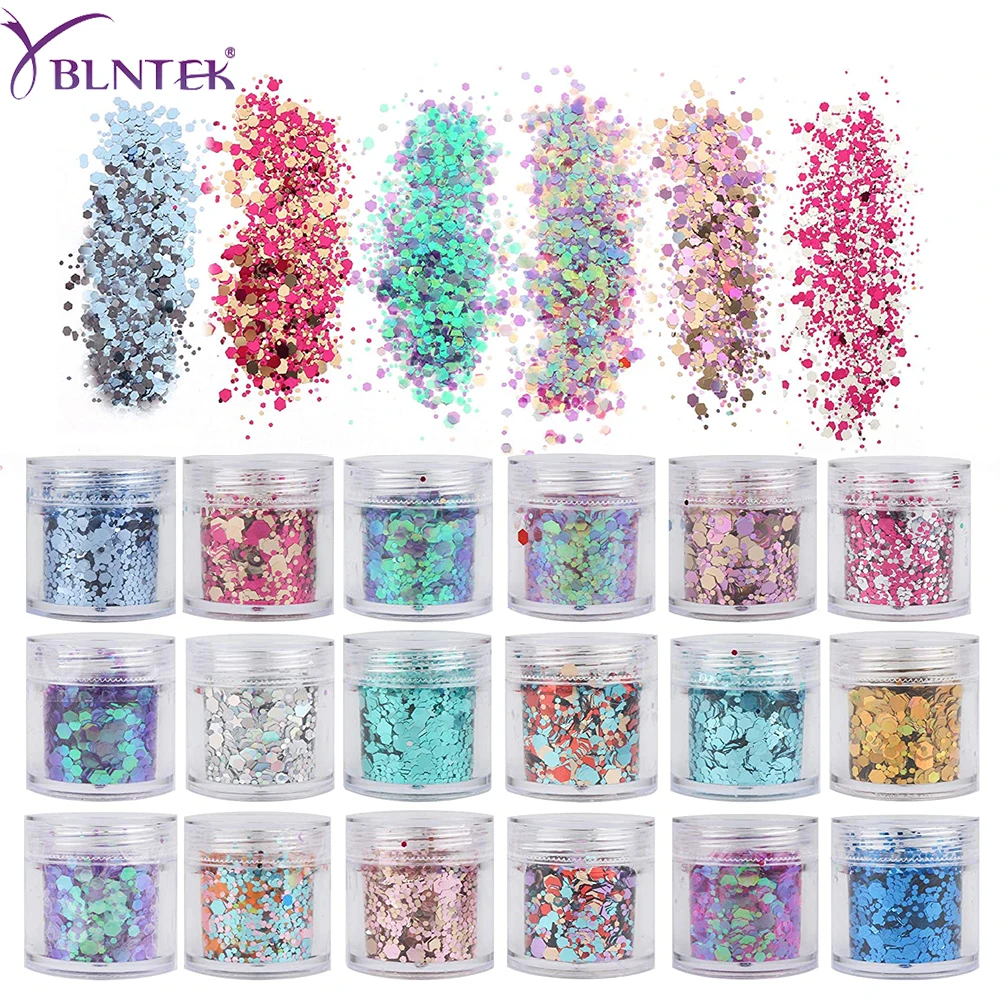 YBLNTEK 4/5 Boxes Nail Glitter Holographic Chunky Glitters Nail Art Decorations 3D Cosmetic Sequins for Body Face Hair Makeup