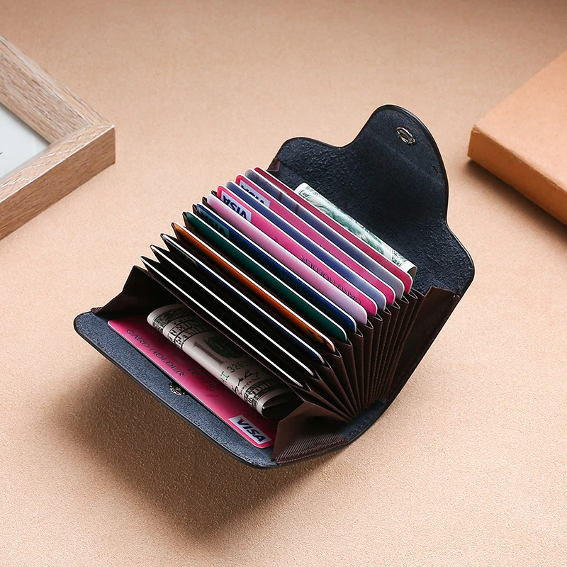 Cow Leather 12 Bits ID Card Holder Multifunction Business Bank Card Case Black/pink/yellow/blue/red Credit Card Holder Wallet