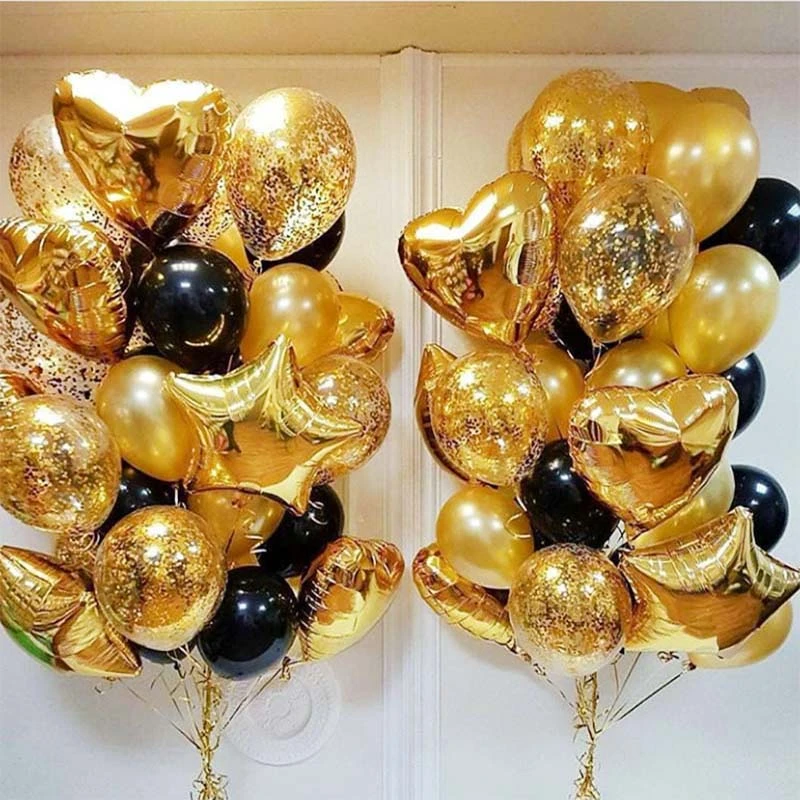 Gold Confetti Balloons Mixed 18inch Star Heart Foil Balloon Birthday Party Black Gold Latex Baloon Air Ball Wedding Decorations