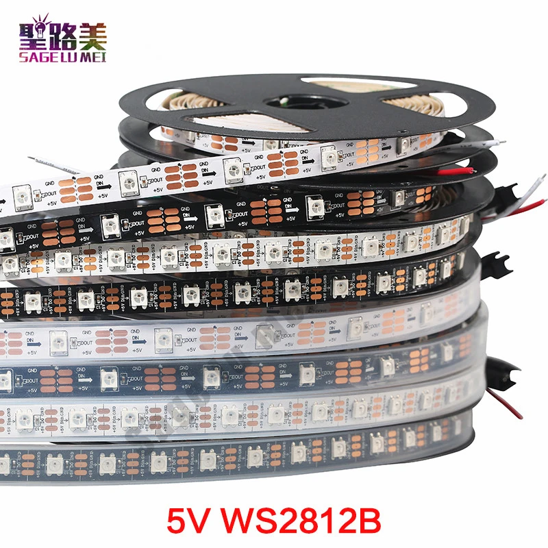 1m 5m DC5V WS2812B WS2812 Led Pixel Strip Individually Addressable Smart RGB Led Strip Light Tape Black White PCB IP30/65/67