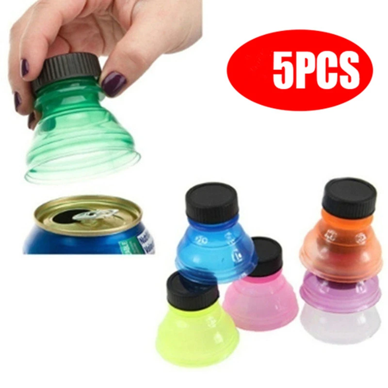 5Pcs Can Convert Soda Savers Toppers Reusable Bottle Cap Drink Lids Opener Resealable Tops for 12 oz or 16 oz aluminium cans