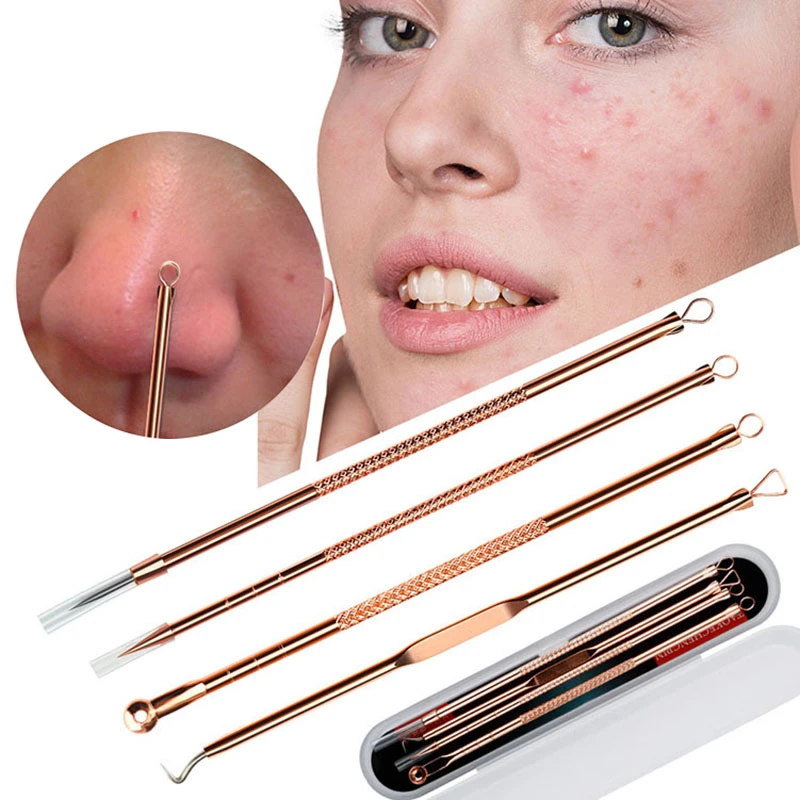 ZOECHIC 4pcs/set Blackhead Comedone Acne Pimple Blackhead Remover Tool Spoon for Face Skin Care Tool Needles Facial Pore Cleaner