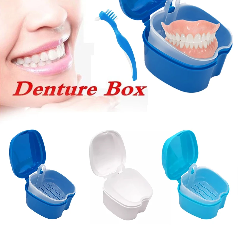 Denture Bath Box Case Dental False Teeth Storage Box with Hanging Net Container Plastic Artificial Tooth Organizer Teeth Care