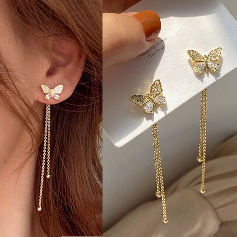 New Trendy Long Tassel Butterfly Drop Earrings Gold Color 2021 Fashion Hanging Women Earrings Summer Jewelry Girls Party Gift