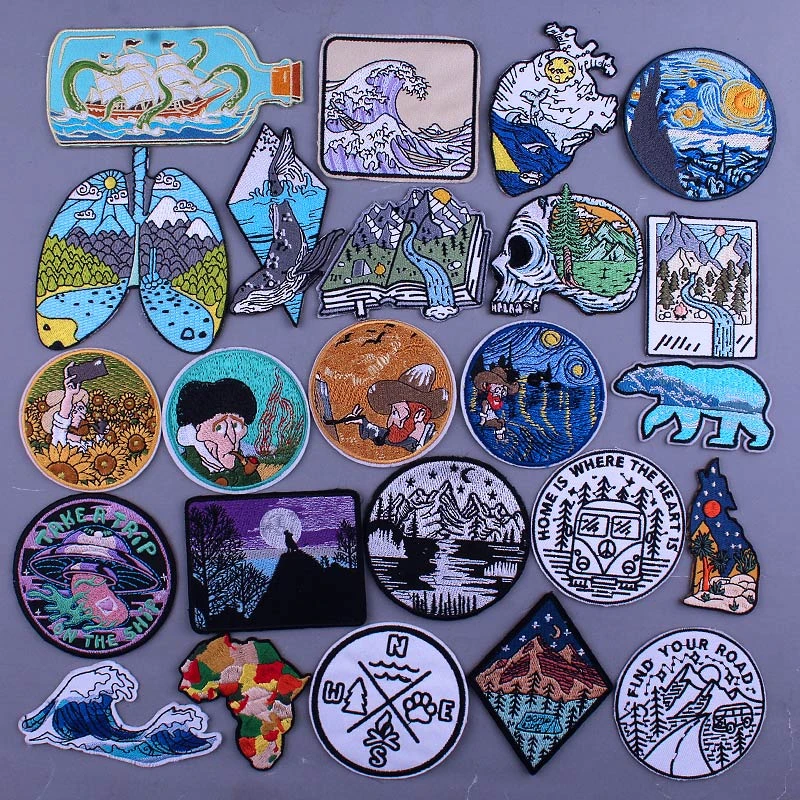 Outdoor Mountain Embroidery Patches For Clothing Travel Iron On Patches On Clothes Natural Adventure Patch Badge Custom Patch