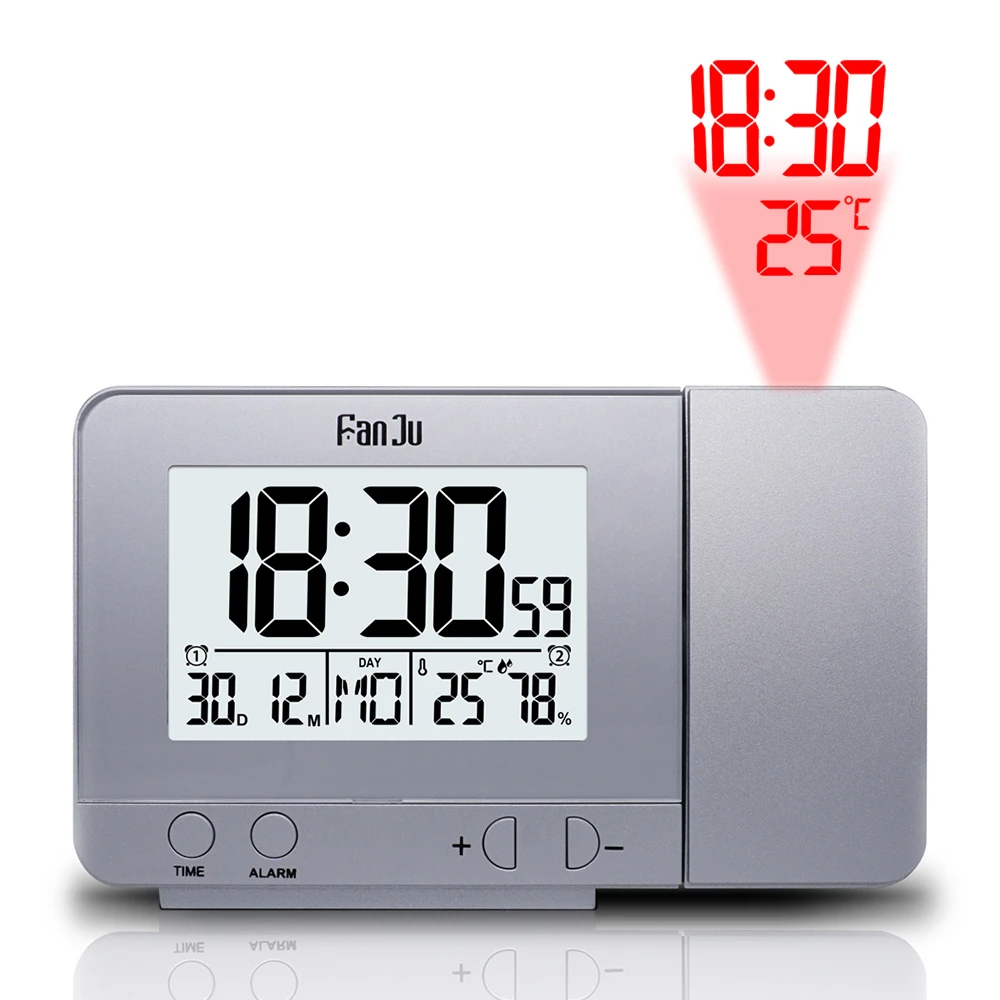FanJu FJ3531 Digital Projector Alarm Clock LED Electronic Table Snooze Backlight Temperature Humidity Watch With Time Projection