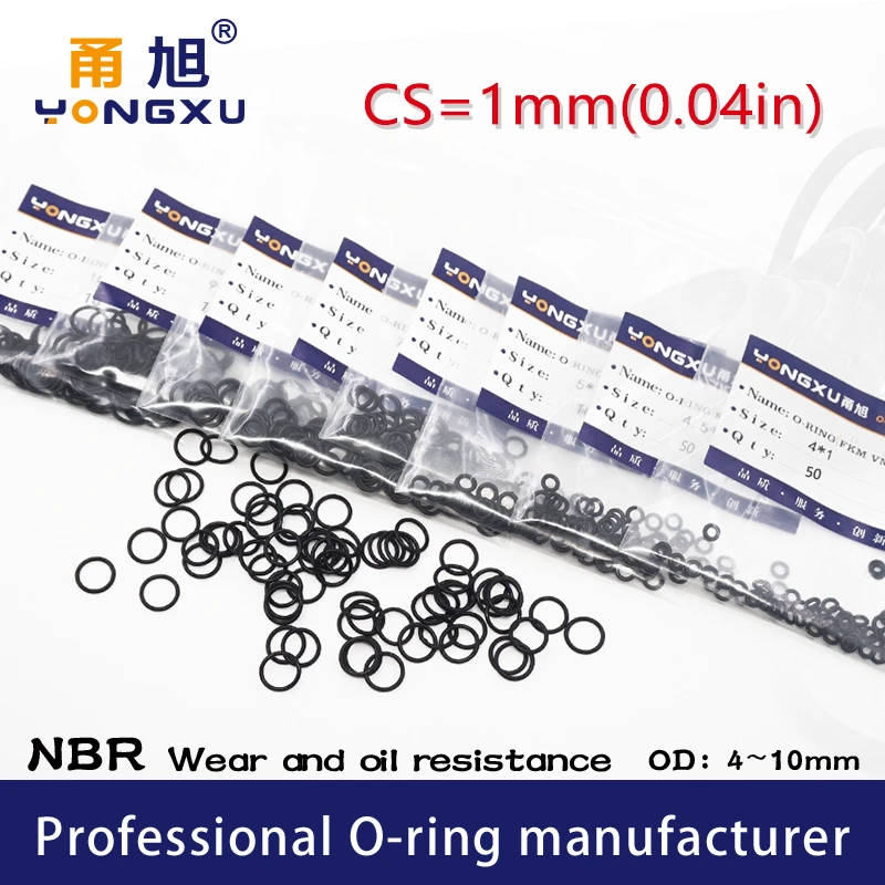 50PCS/Lot Black NBR Sealing O-Ring CS1mm OD4/4.5/5/6/6.5/7/7.5/8/8.5/9/9.5/10*1mm O Rings Seal Rubber Gasket Ring Washer Oil