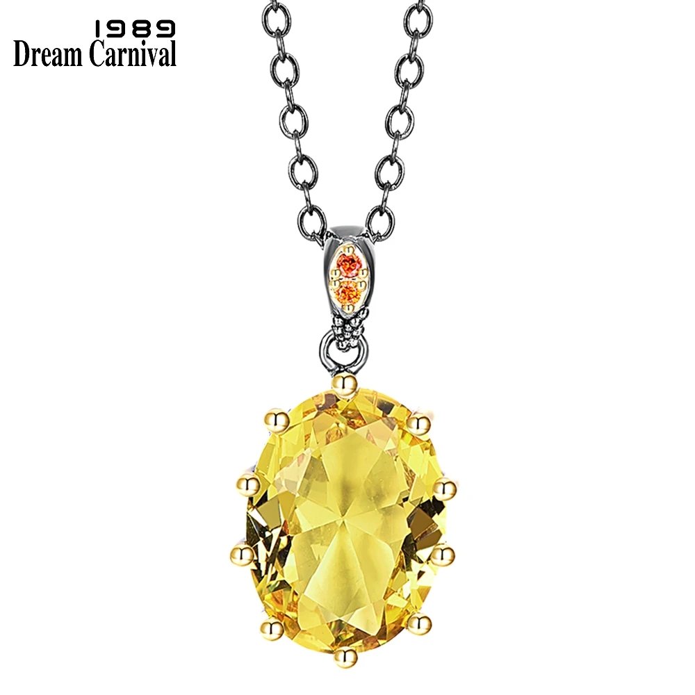 DreamCarnival1989 Big Golden Zirconia Pendant Necklace for Women Delicate Fine Cut Dazzling Pronged Female Party Jewelry WP6863G