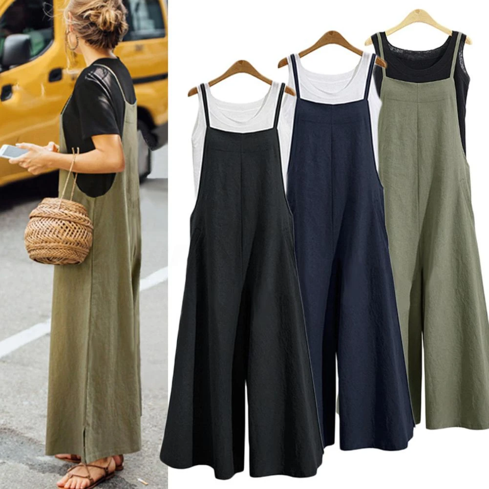 jumpsuits women Casual jumpsuit Breathable Sleeveless One-piece Loose All-match Long Jumpsuit overalls for women боди женское