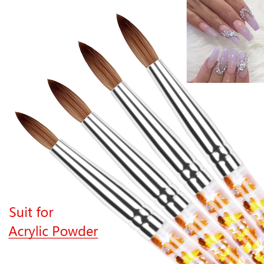 1PC Crystal Acrylic Nail Art Brush No 8/10/12/14 UV Gel Carving Pen Brush Liquid Powder DIY Nail Drawing Liquid Glitter Handle