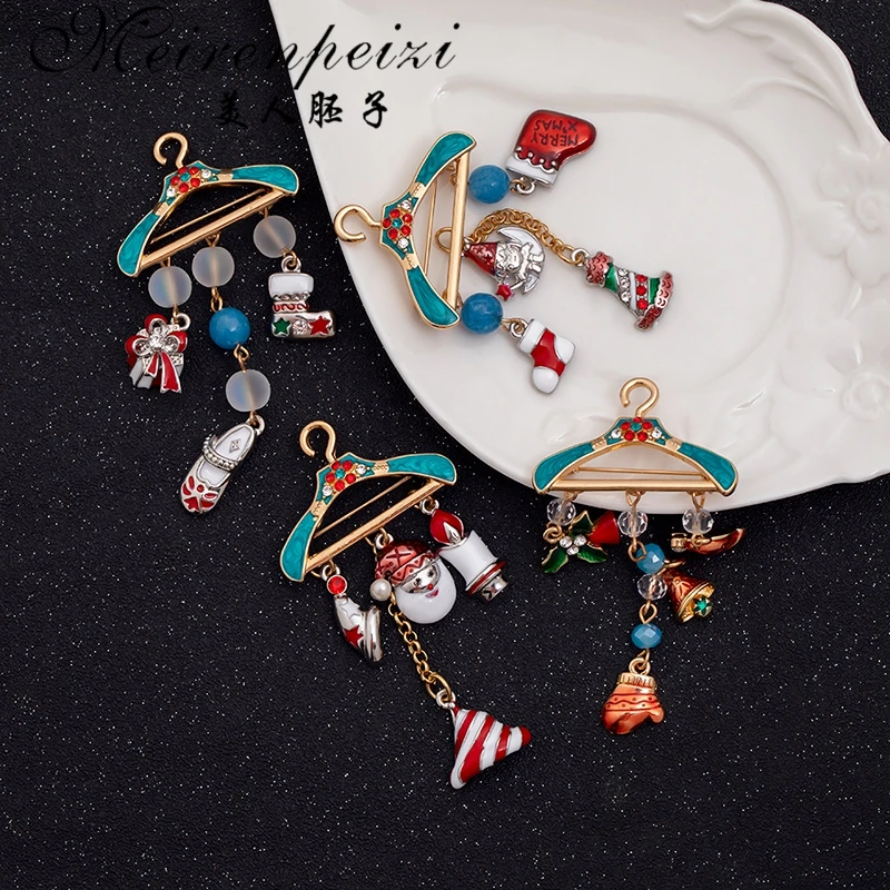 Meirenpeizi Luxury Christmas Brooches Multicolor Collar Pins Winter Jewelry For Women Men Collar Hat Coat Suit X