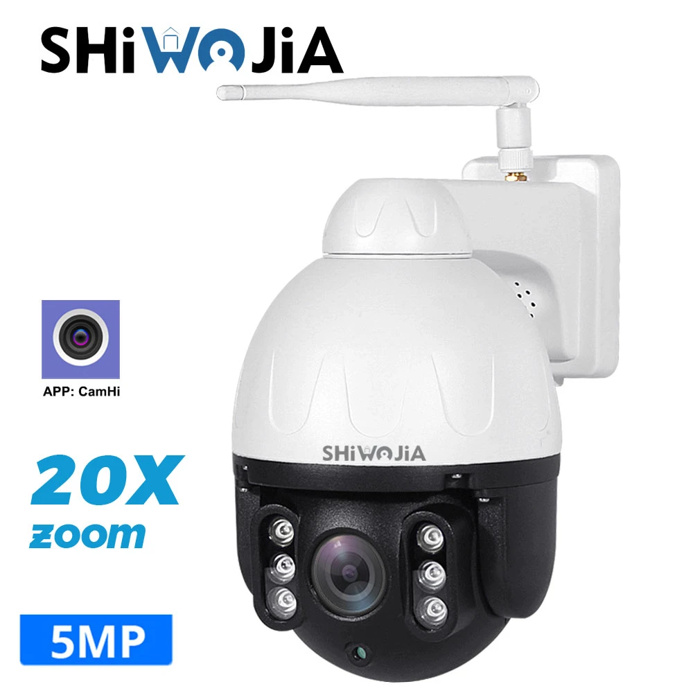 SHIWOJIA Security Action Camera WiFi Outdoor 5MP 20X Zoom 360 PTZ Dome Metal IP CCTV Wireless IP66 Surveillance Camhi Cam