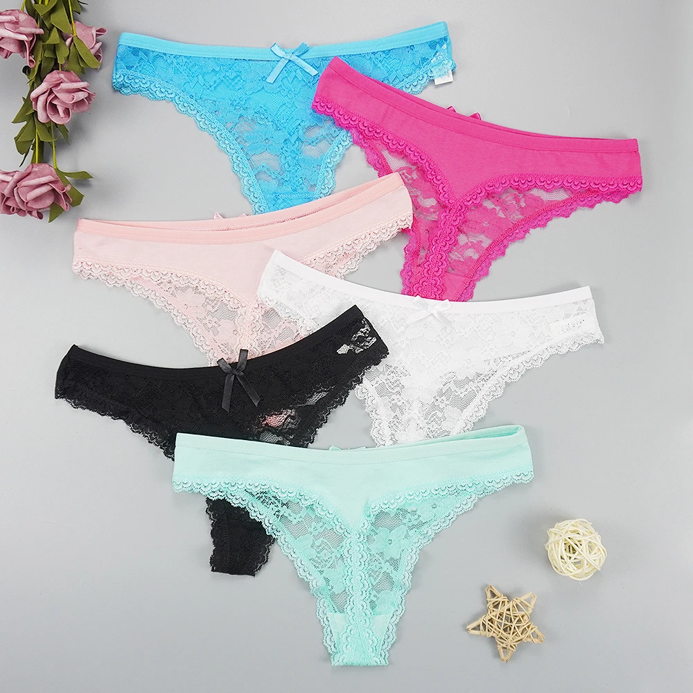 6pcs/lots Woman Thongs Sexy Underwear Transparent Lace Panties for Women Seamless Tangas Strings Dropshipping Low Rise Underwear