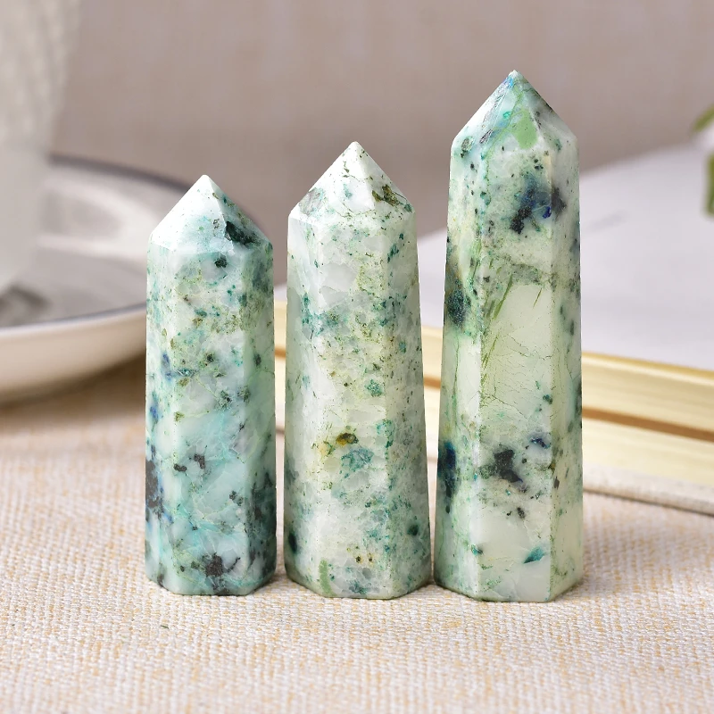 1pc Natural Crystal Point Fynchenite Healing Obelisk Reseda Quartz Wand Green Ornament for Home Decor Reiki Energy Stone Pyramid