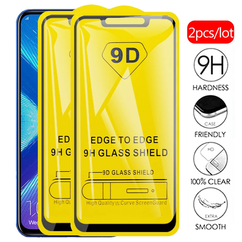 on honor 8x Glass 2pcs 9D Full glue Cover protective glass For huawei honor 8x 8s 8c 8a on honer 8 x s a c scrren protector Film