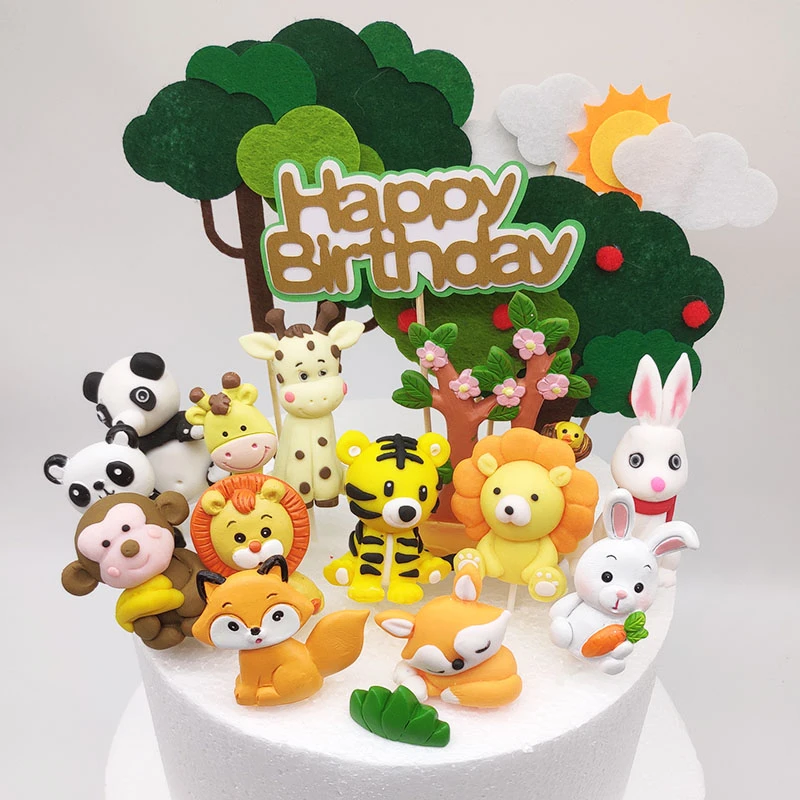 Safari Animals Decoration Birthday Jungle Safari Decoration Summer Kids Safari party Jungle Cake Topper Decor Lion Panda Doll