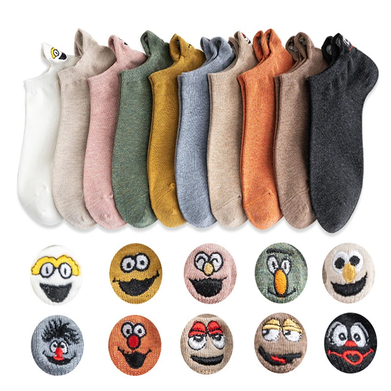 10 Pair Pack Socks Woman Short Kawaii Cute Happy Ankle Socks Set Cartoon Funny Cotton Harajuku Korean Women Socks Calcetines