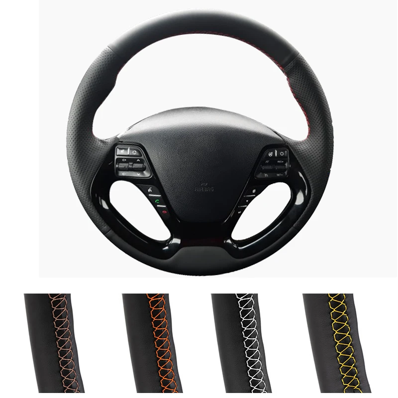 Customized Car Steering Wheel Cover For Kia K3 2013 K2 Rio 2015 2016 Ceed Cee'd 2012-2017 Cerato 2013-2017 Leather Steering Wrap