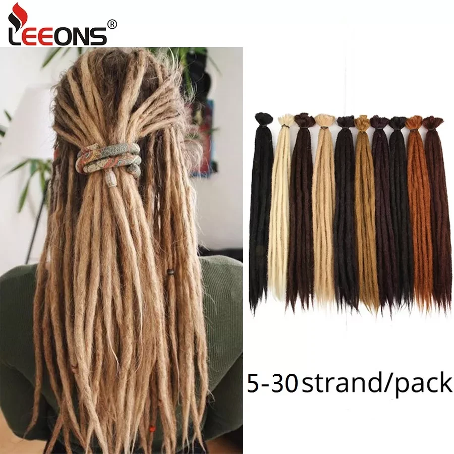 Leeons Handmade Dreadlocks Hair Extensions Crochet Hair Black Brown Synthetic Hair 1 Strands Dreadlock For Women And Men 20 Inch