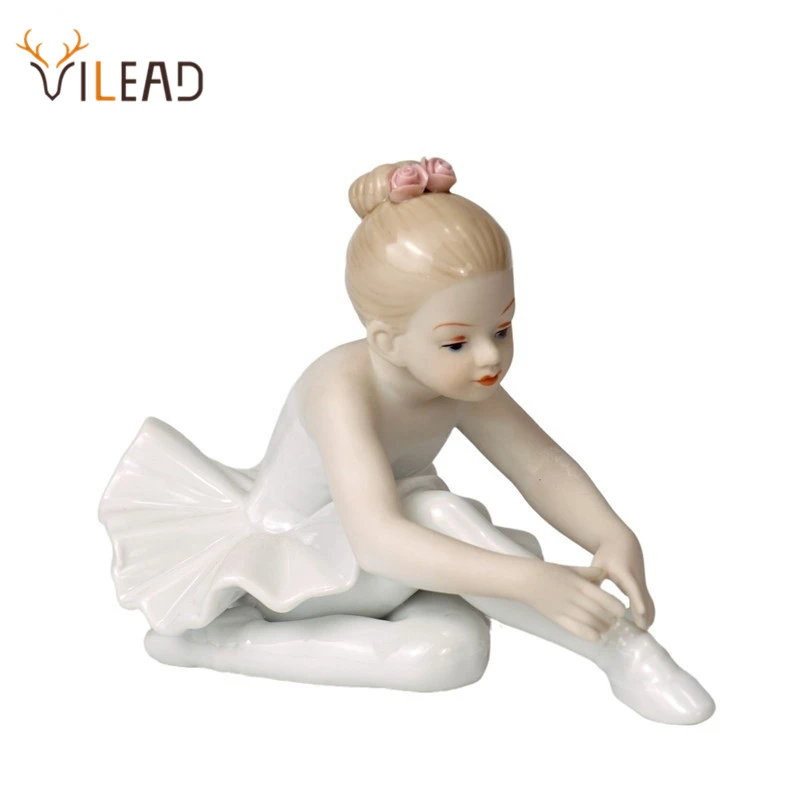 VILEAD Ceramic Ballet Girl Figurines Doll Room Home Decoration Accessories Living Room Bedroom Creative Gifts Garden Figures