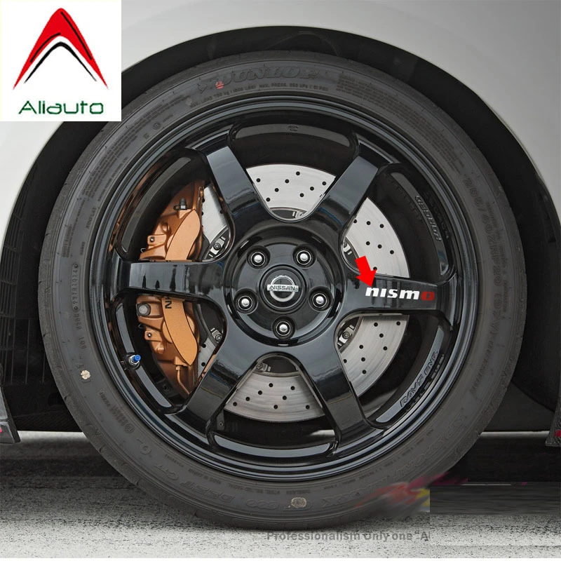 Aliauto 4 X Nismo Car Tires & Rim Sticker Decal Accessories Pvc for Nissan Tiida Sunny Qashqai MarchTeana X-trai 10cm*2cm