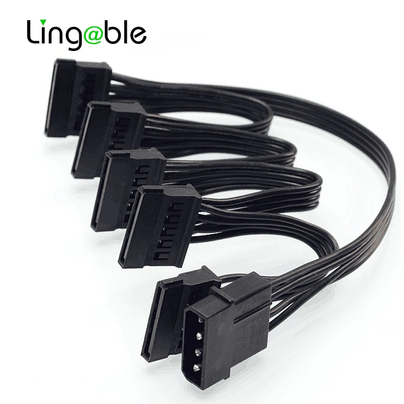 Lingable Molex 4pin IDE 1 to 5 SATA 15Pin Hard Drive Power Supply Splitter Cable for DIY PC Sever 18AWG 4-pin to 15-pin Power