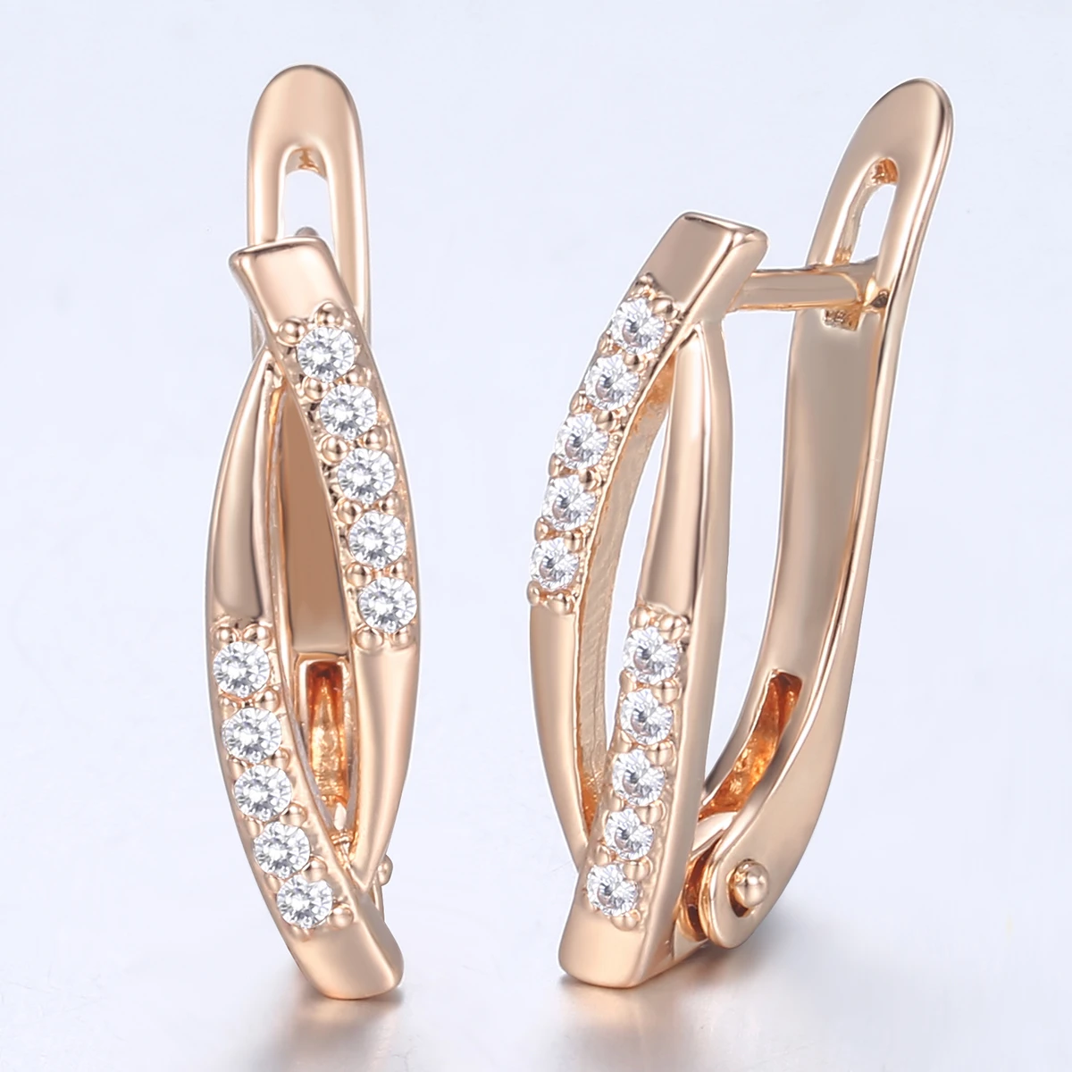 Womens Stud Earrings Elongated Oval CZ Stone 585 Rose Gold Earrings For Women Fashion Trend Jewelry Gift Dropshipping KGE179