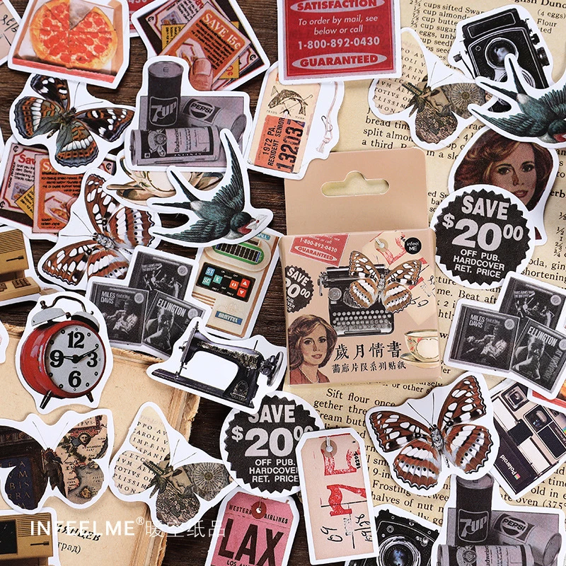 46 Pcs Vintage Journaling Scrapbooking Diy Stickers Decorative Antique Retro Collection Kawaii Sticker For Art Craft Notebook