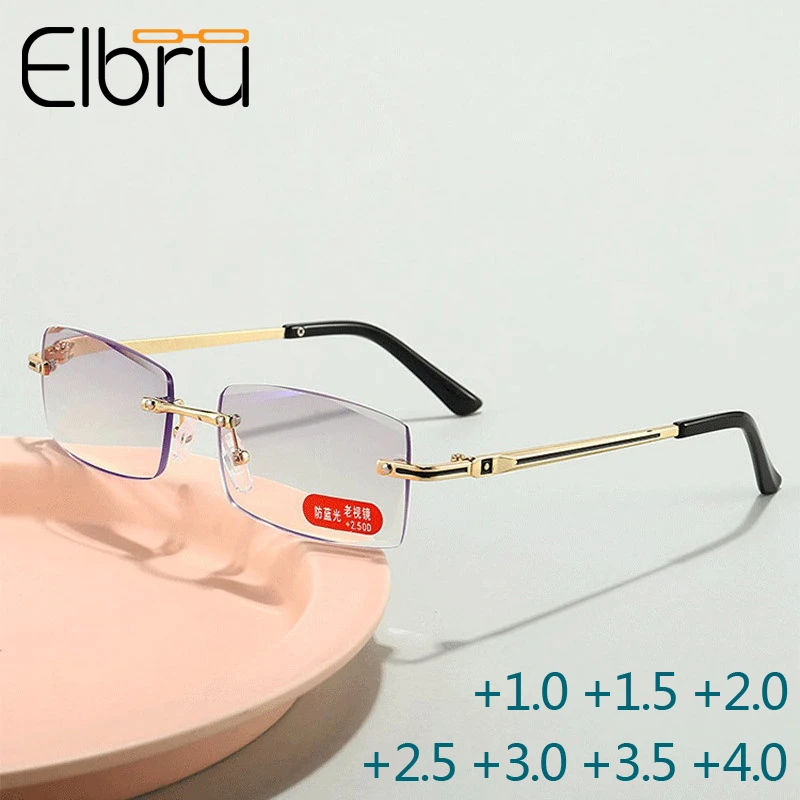 Trimmed Anti-blue Light  Reading Glasses Blocking Rimless Women Men Square Frameless Presbyopic Glasses +1.0 1.5 2 2.5 3 3.5 4.0