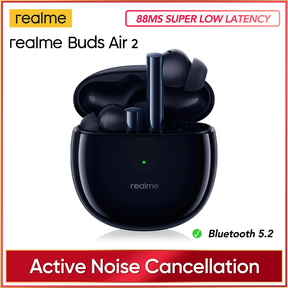 realme Buds Air 2 ANC Wireless Earphone 88ms Super Low Latency 25h Playback Game Music Sports Bluetooth Headphones Real Stock